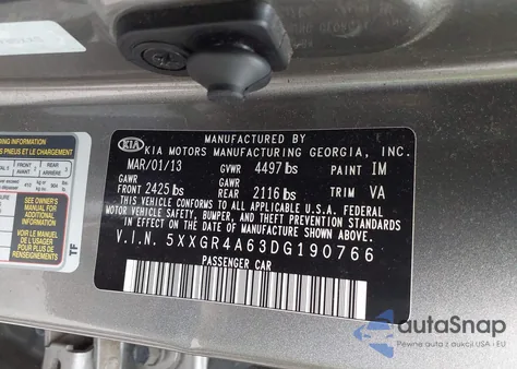 2013 Kia Optima Sx из США, поврежденный, VIN 5XXGR4A63DG190766